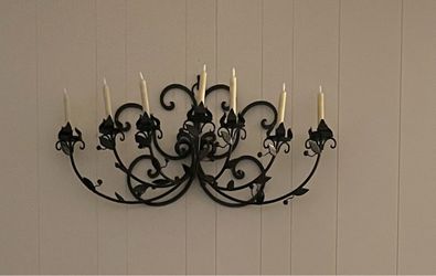 Wrought Iron black metal candelabra made in Mexico
