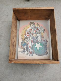 Clown dog circus hand painted wood crate