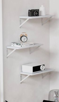 White wooden shelves