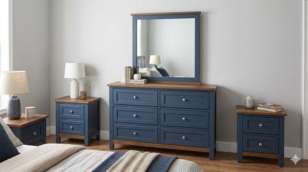 Ashley Furniture Landocken Navy Blue 6-Drawer Dresser with Mirror and 2 Nightstands