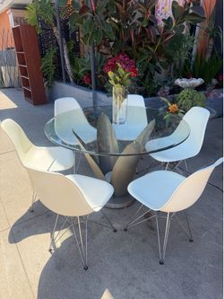 Antique dinner table with chairs