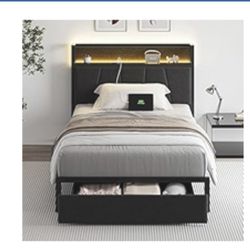 NEW in box Twin Bed Frame w/ LED Headboard & Storage Drawers