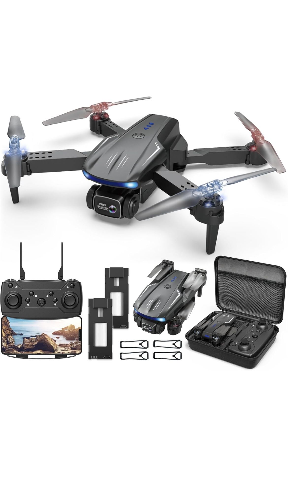 Brand new Drone with REAL WIFI TRANSMISSION Camera 1080P HD, FPV Drones with 2 Batteries,
