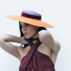 Zara Orange And Purple Large Sun Hat NWT Brand New