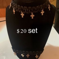 Cross Lace Choker/bracelet Set