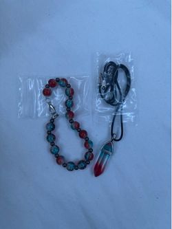 Bracelet and stone pendant necklace set