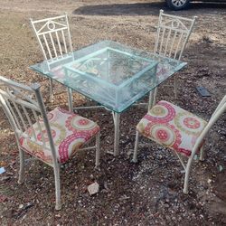Patio Dining Set Metal Frame, Glass Table 
