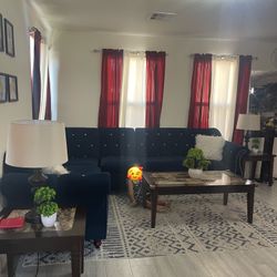 Dark blue velvet Couch And coffee Set Tables