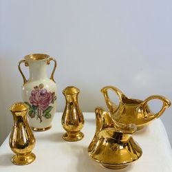 Vintage Pearl 22 Kt. Gold Sugar & Creamer ~ Vase | Pricing In Description