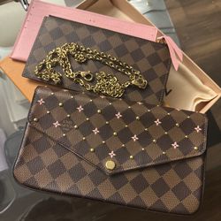 LOUIS VUITTON DAMIER EBENE FLOWER STUDDED FELICIE POCHETTE