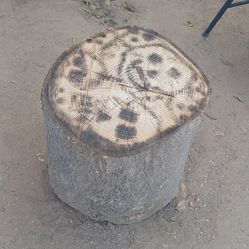 Wood Table Stump With Burned Faces 