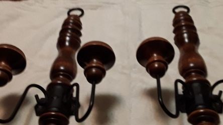 2 Candle Holder Sconces Wood And Metal