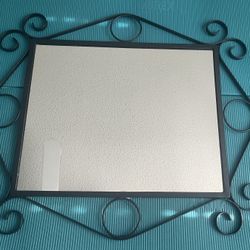 Vintage Black Rectangle Wrought Iron Scroll Pattern Hallway Mirror