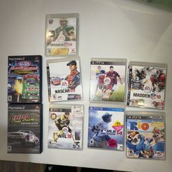 Lot of 9  PlayStation 2 and PS3 video games.  Rio drag racing NASCAR Madden football FIFA soccer 
