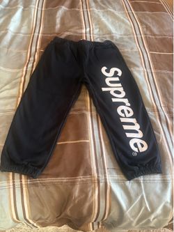 Black Supreme satin appliqué sweats