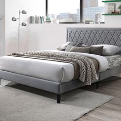 Brand New Queen Size Upholstered Platform Bed With Plush Mattress (Free Delivery)