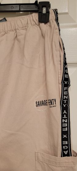 Savage Fenty Leisure X Logo Trim Oversized Pants Sandy Brown Size Large