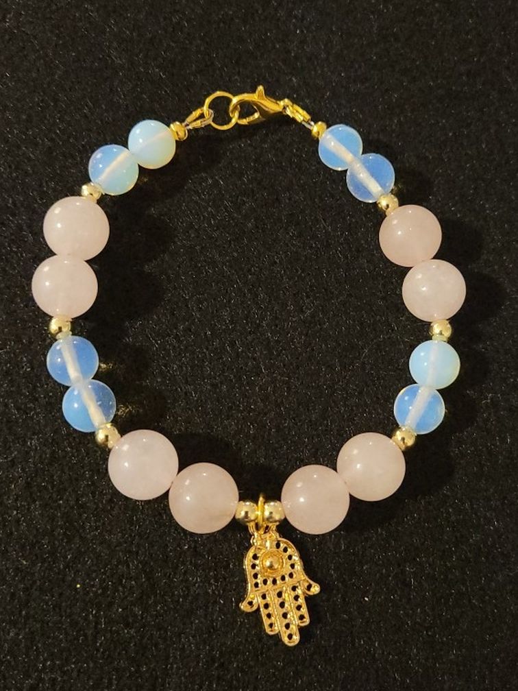Moonstone and Pink Quartz Bracelet