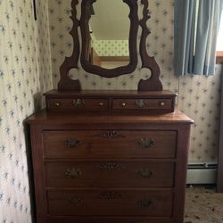 Antique Victorian Vanity Dresser with Ornate Mirror – Late 1800s