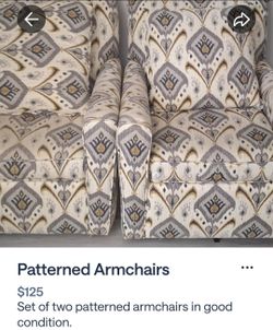 Set of Two Patterned Upholstered Armchairs