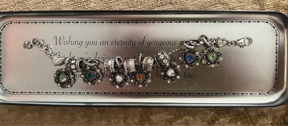 Vintage Brighton Complete charm bracelet with 8 charms/Swarovski Spacers Stoppers, Including 7 Hearts - absolutely beautiful.