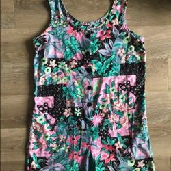 Women Vintage 80’ Style Bird Flower Tropical Romper Jumpsuit 