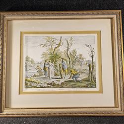 Antique/Vintage Framed Color Print Etching "MARZO", Bartolozzi, Zocchi, Italian Fine Art