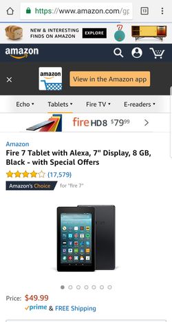 Amazon Fire 7 Tablet with Alexa, 7" Display, 8 GB, Black