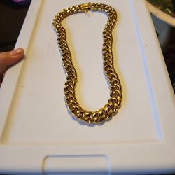 MENS HEAVY CUBAN LINK GOLD PL OVER STAINLESS CHAIN