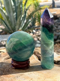 UV Reactive Large Rainbow Fluorite Sphere and Tower Bundle