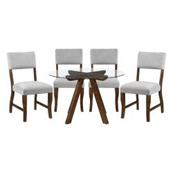Brand New 48" x 30" Round Glass Dining Table + 4 Biege Linen Chairs