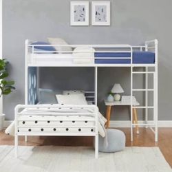 New White Twin Size L-Shaped Bunk Bed