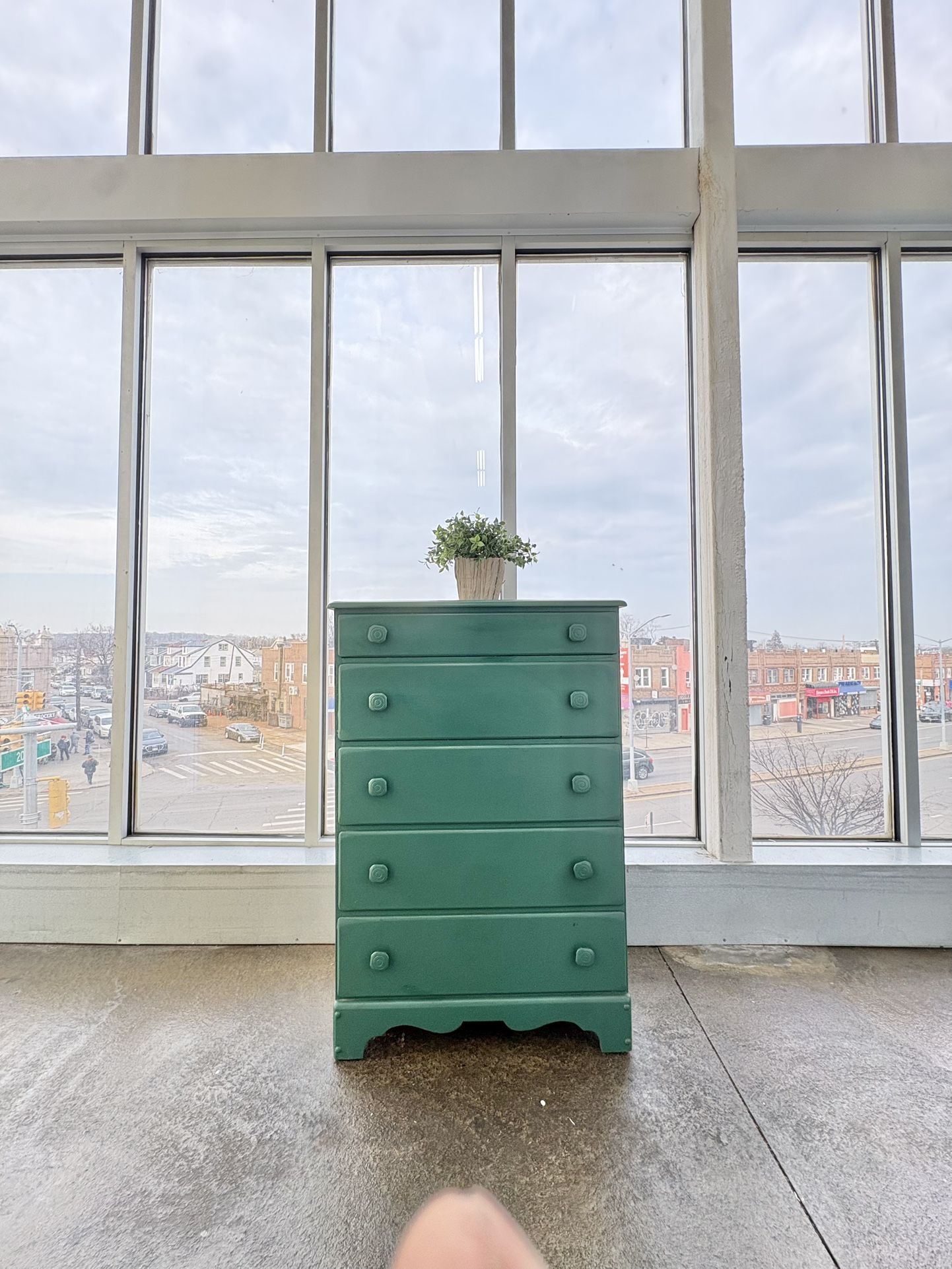 Vintage Traditional Classic Midcentury Modern Minimalist Green Wood Dresser Chest Of Draws