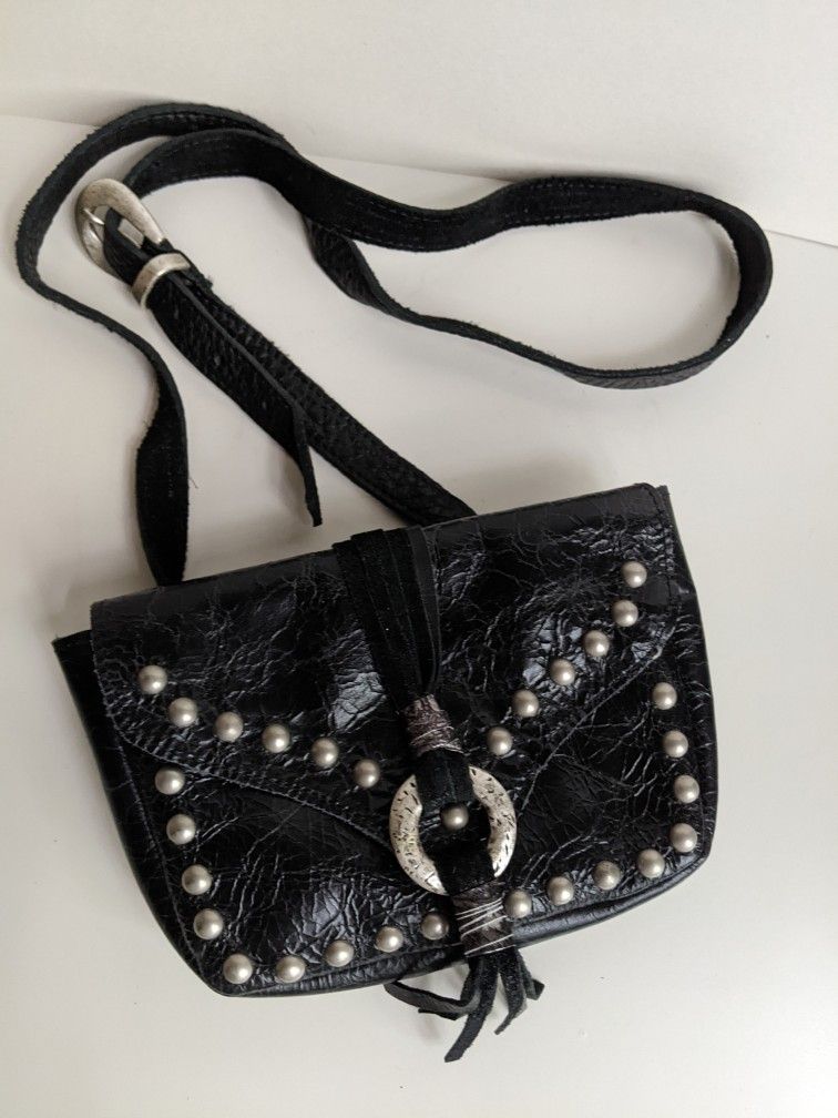 Small Leatherock Leather Studded Crossbody Purse