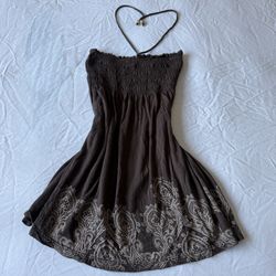 Chocolate Brown Halter Babydoll Top – Y2K Summer Vibes – Size Small