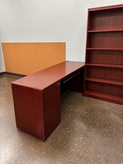 Office Desk with File Drawers and book shelves