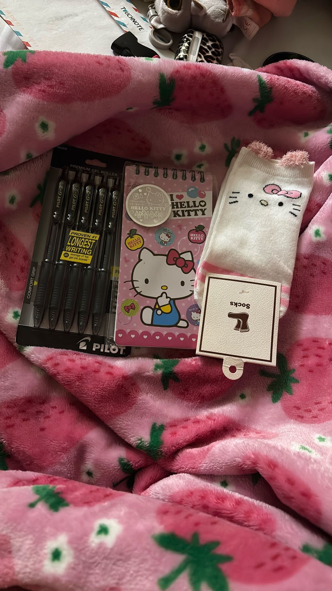 Hello Kitty Socks, Journal And Black Pens