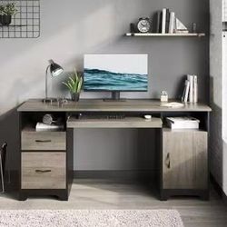 ❤️‍🔥 59 in. Rectangular Grey 2-Drawers Computer Writing Desk
