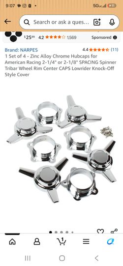 Brand New In Box Set of 4 Zinc Alloy Chrome Hubcaps for American Racing 2-1/4" or 2-1/8"