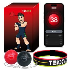 TEKXYZ® Reflex Ball with Counter App & Online Community, 2 Difficulty Levels Boxing Ball with Headband, Perfect for Reaction, Agility, Punching Speed,