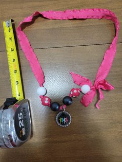 Barbie pink, black, white bows polka dot necklace