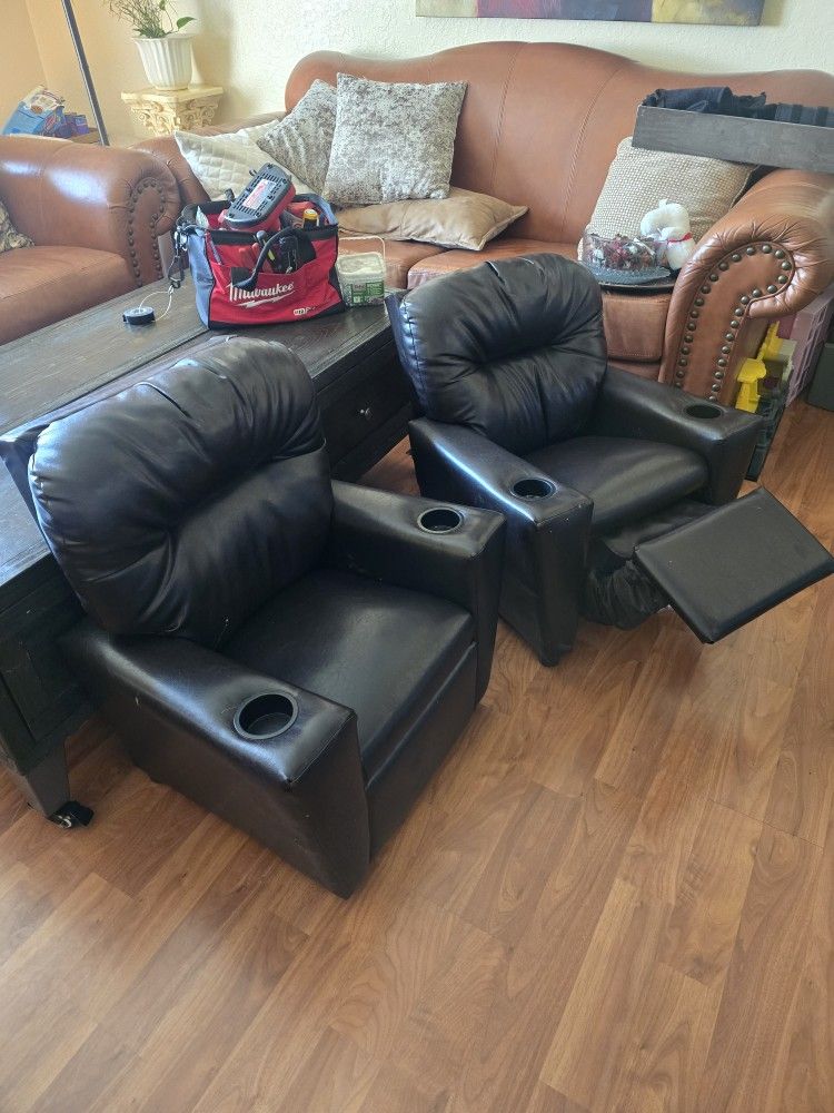 Two Kids Recliner Leather Couches