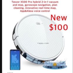 New Tesvor X500 Pro hybrid 2-in-1 vacuum and mop, gyroscope navigation, plan cleaning, innovative real-time map, App&Alexa voice control $100