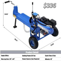 😀 Portable Log Splitter 20 Ton, Gas Powered Wood Splitter with 7HP Engine & Hydraulic Pump, Horizontal Full Beam with Auto Return Ram System