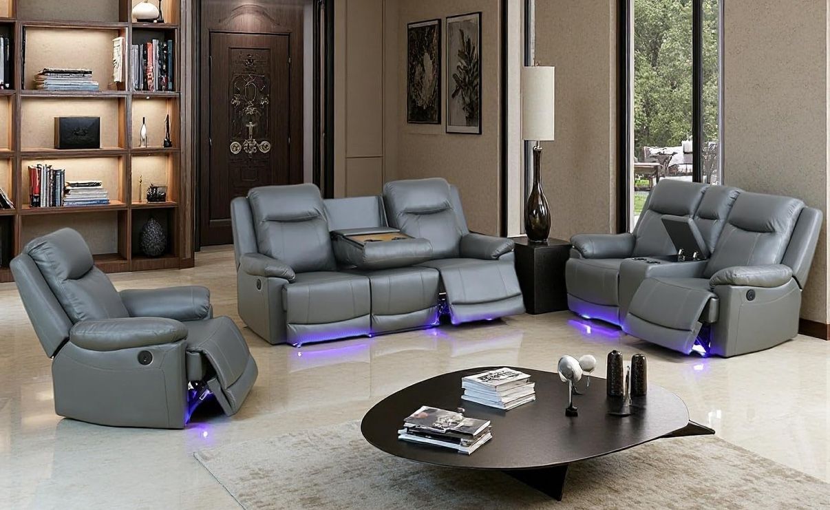 Gray Power Reclining Couch Set 3 Pieces