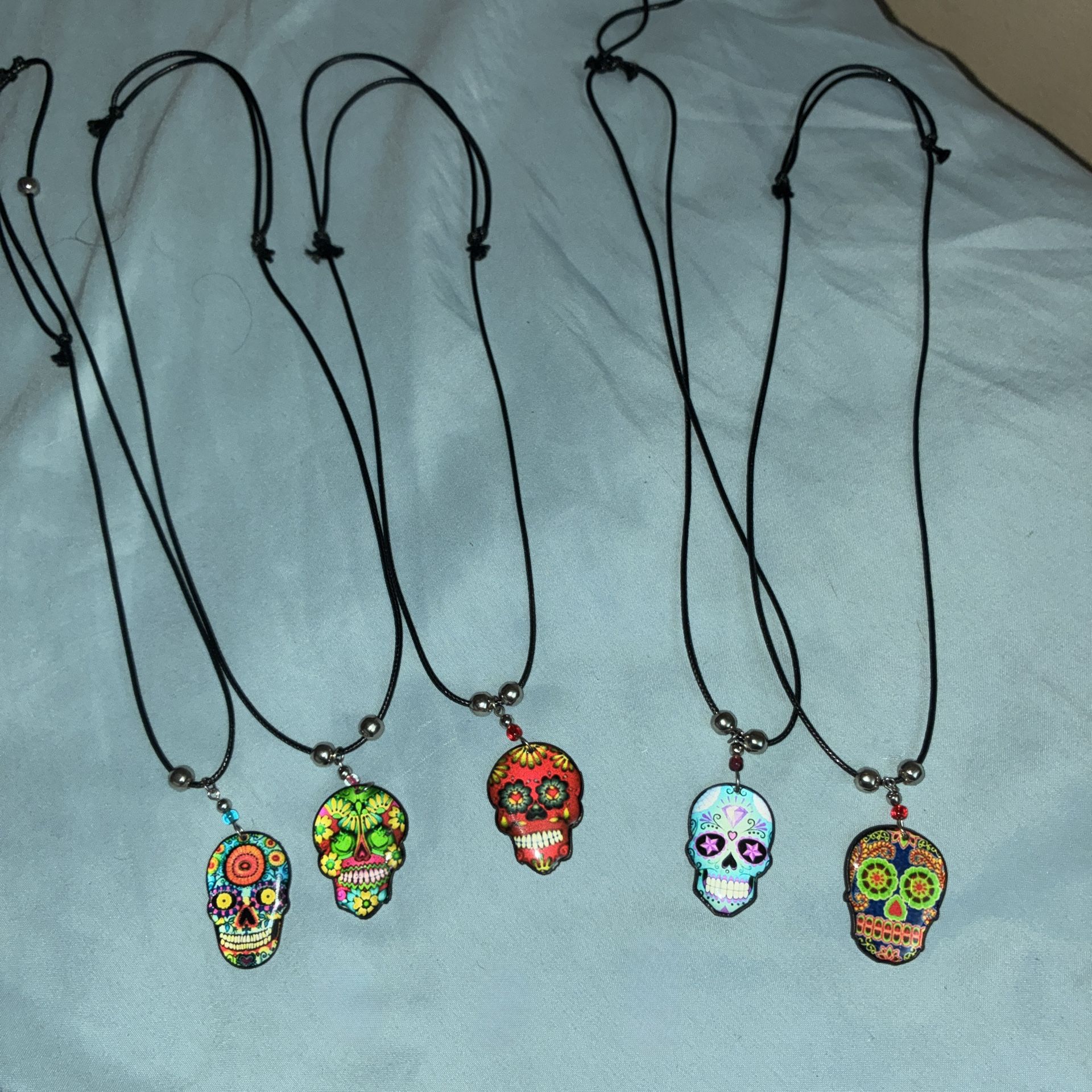 Lot of 5 Sugar Skull Pendant Necklace Choker Dia De Los Muertos