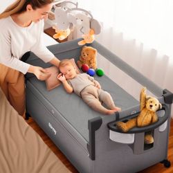 BILAMY® 5 in 1 Baby Bassinet Bedside Sleeper + E-Book | Baby Travel Bed & Bedside Crib with Changing Table, Pack and Play, Sunshade & Mosquito Net