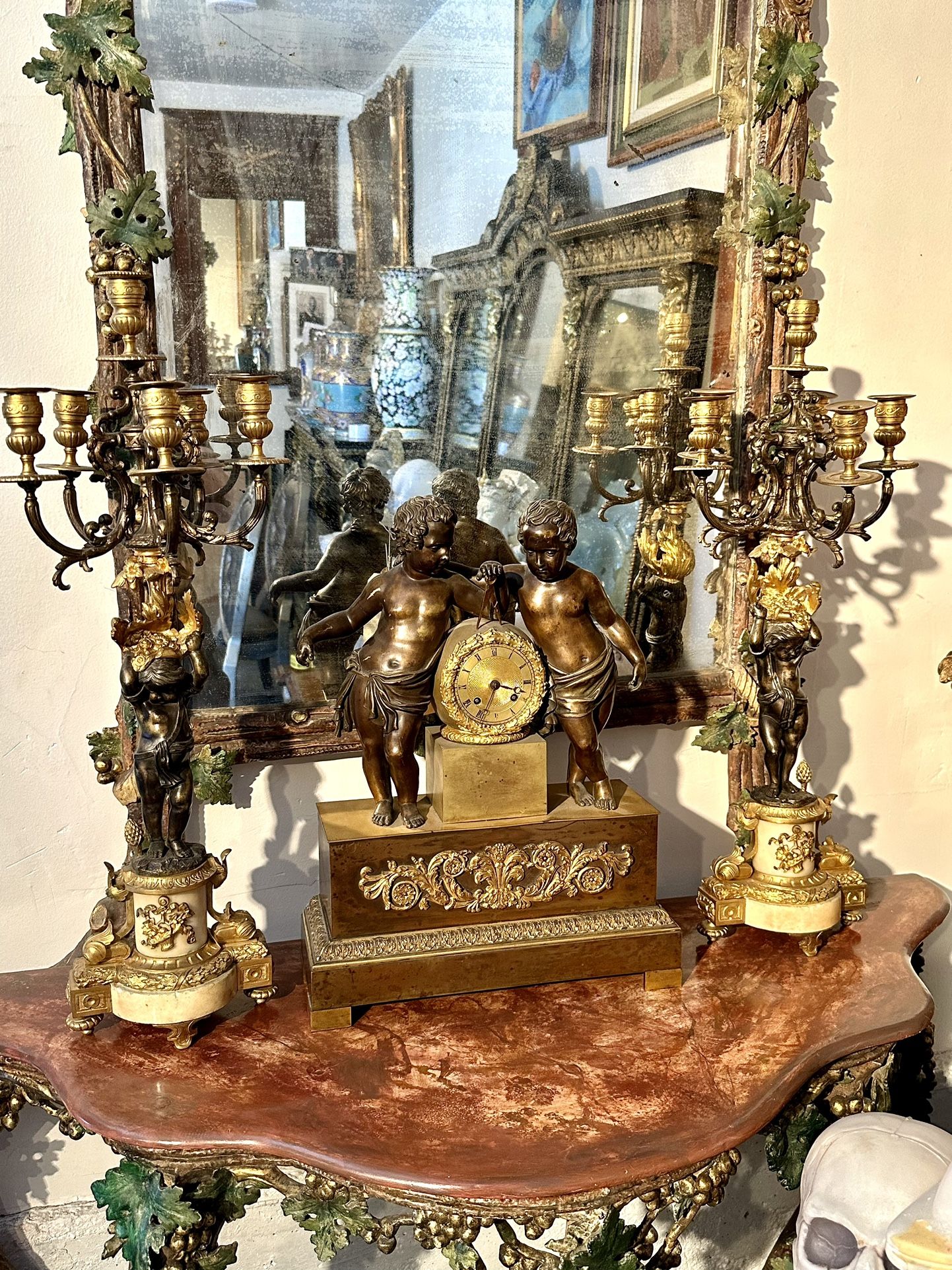 18th Century Antique Clock Set With Candelabras