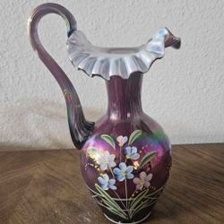 Fenton HP Plum Overlay Iridescent Pitcher/Ewer1997 Signed Frank & Bill Fenton