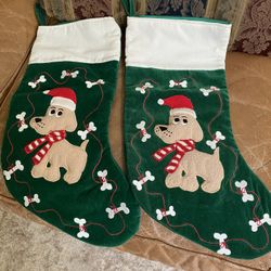 2 New Velvet /Velour Puffy Dog Christmas Stockings $10  Each 